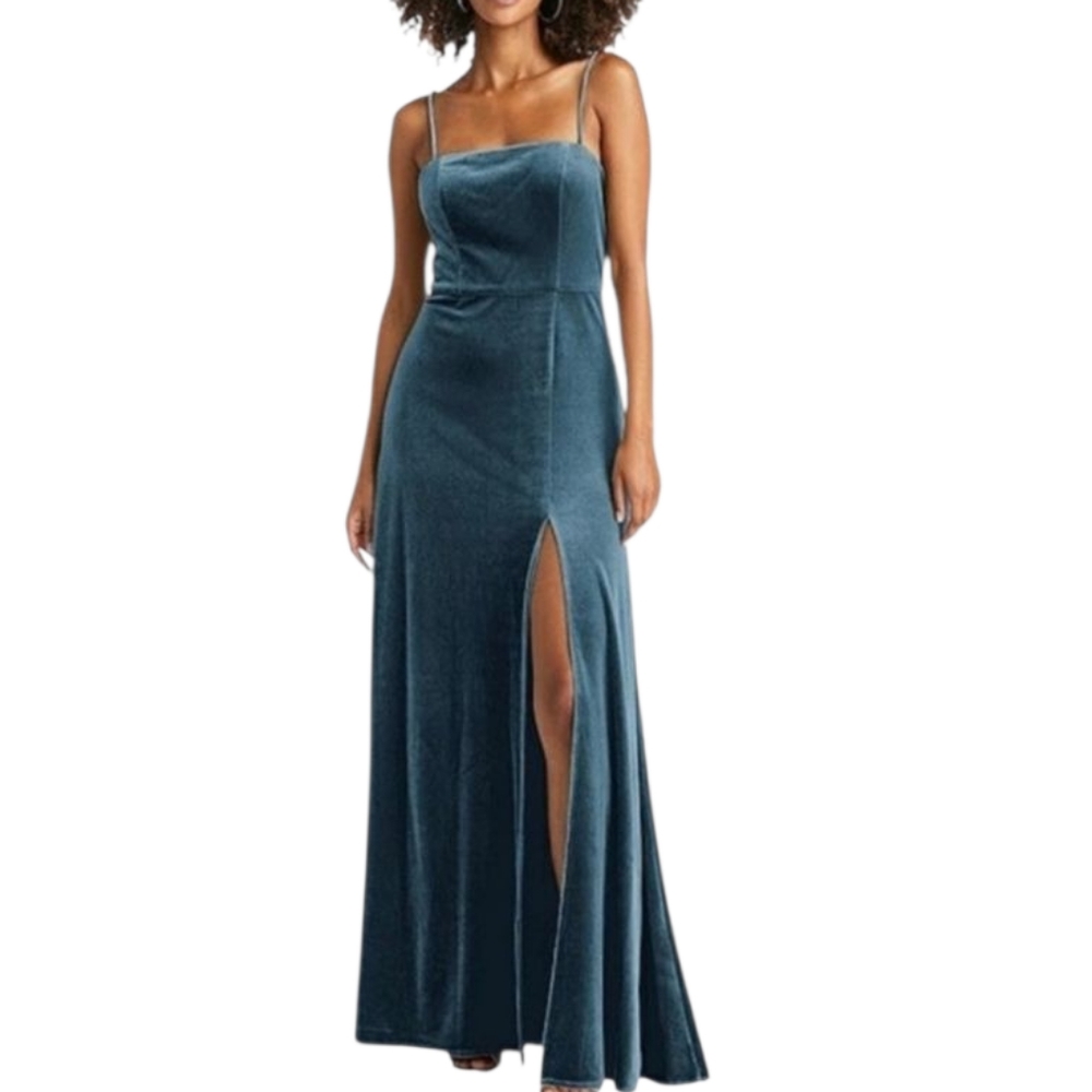 Lovely Velvet Square Beck Maxi Dress Dutch Blue
